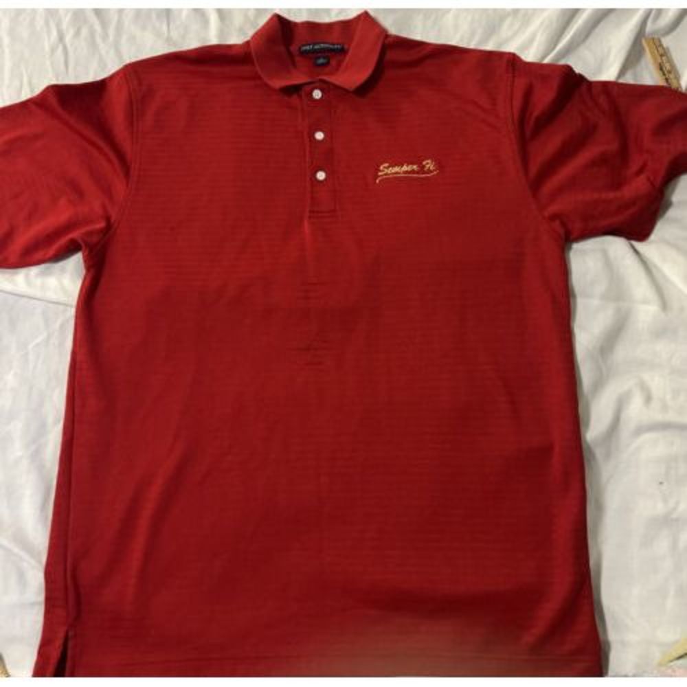 Port Authority Mens Polo Semper‎ Fi Sz Xl Short Sleeve Cotton Blend Red
